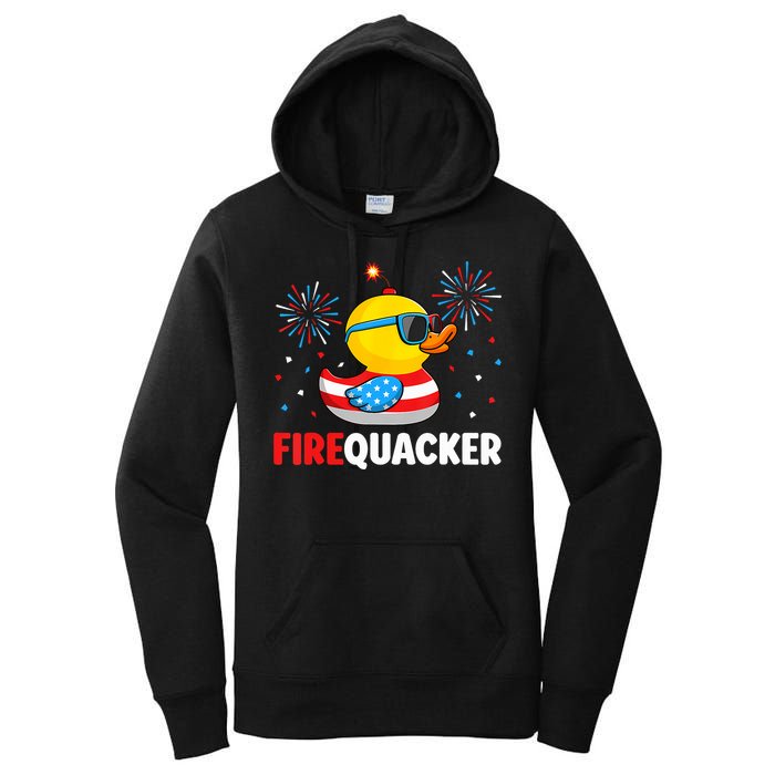4th Of July Duck Firequacker Patriotic Fourth Of July Funny Women's Pullover Hoodie