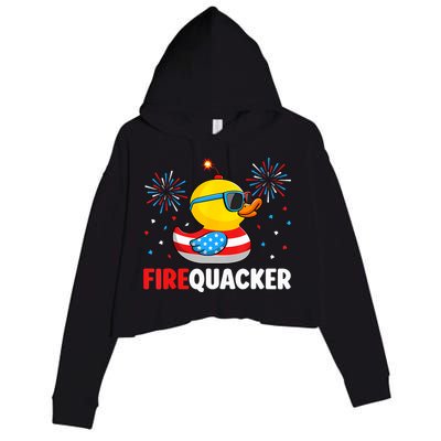 4th Of July Duck Firequacker Patriotic Fourth Of July Funny Crop Fleece Hoodie