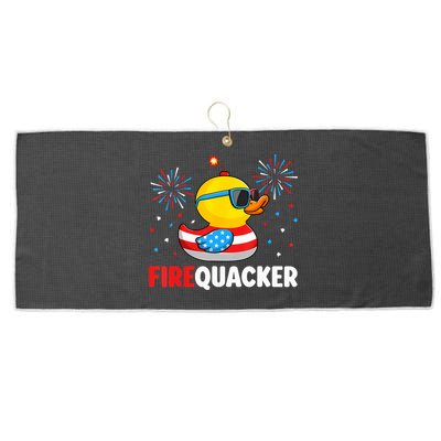 4th Of July Duck Firequacker Patriotic Fourth Of July Funny Large Microfiber Waffle Golf Towel