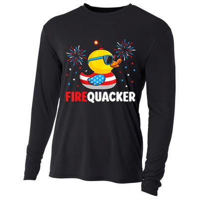4th Of July Duck Firequacker Patriotic Fourth Of July Funny Cooling Performance Long Sleeve Crew