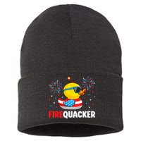 4th Of July Duck Firequacker Patriotic Fourth Of July Funny Sustainable Knit Beanie