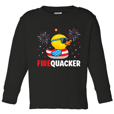 4th Of July Duck Firequacker Patriotic Fourth Of July Funny Toddler Long Sleeve Shirt