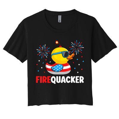 4th Of July Duck Firequacker Patriotic Fourth Of July Funny Crop Top