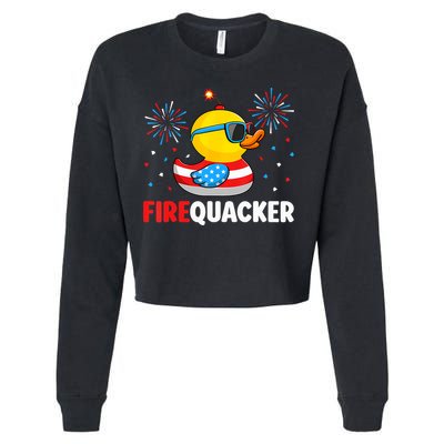 4th Of July Duck Firequacker Patriotic Fourth Of July Funny Cropped Pullover Crew