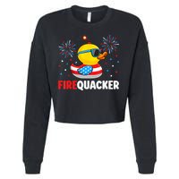 4th Of July Duck Firequacker Patriotic Fourth Of July Funny Cropped Pullover Crew