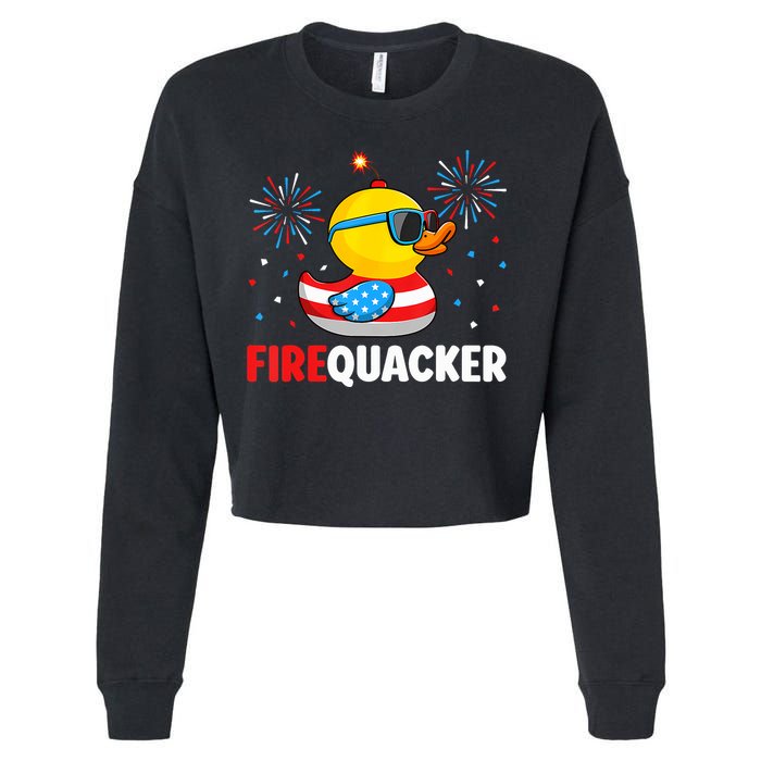 4th Of July Duck Firequacker Patriotic Fourth Of July Funny Cropped Pullover Crew