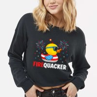 4th Of July Duck Firequacker Patriotic Fourth Of July Funny Cropped Pullover Crew