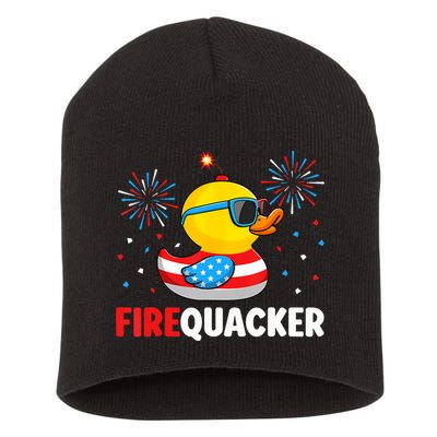 4th Of July Duck Firequacker Patriotic Fourth Of July Funny Short Acrylic Beanie