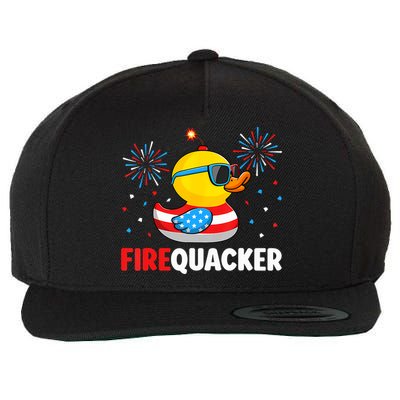 4th Of July Duck Firequacker Patriotic Fourth Of July Funny Wool Snapback Cap