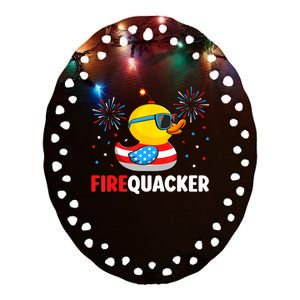 4th Of July Duck Firequacker Patriotic Fourth Of July Funny Ceramic Oval Ornament