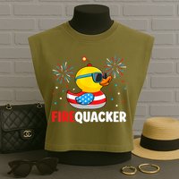 4th Of July Duck Firequacker Patriotic Fourth Of July Funny Garment-Dyed Women's Muscle Tee