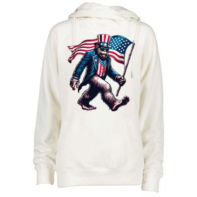 4th Of July Bigfoot Sasquatch American Flag Usa Womens Funnel Neck Pullover Hood