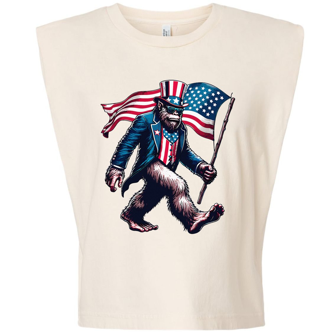 4th Of July Bigfoot Sasquatch American Flag Usa Garment-Dyed Women's Muscle Tee