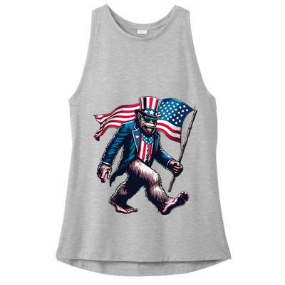 4th Of July Bigfoot Sasquatch American Flag Usa Ladies PosiCharge Tri-Blend Wicking Tank
