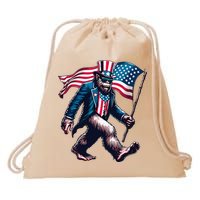 4th Of July Bigfoot Sasquatch American Flag Usa Drawstring Bag