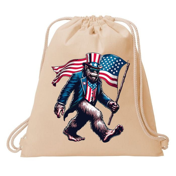 4th Of July Bigfoot Sasquatch American Flag Usa Drawstring Bag