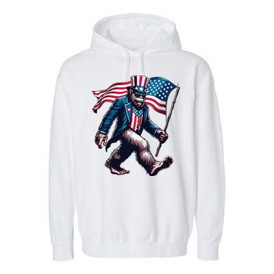 4th Of July Bigfoot Sasquatch American Flag Usa Garment-Dyed Fleece Hoodie