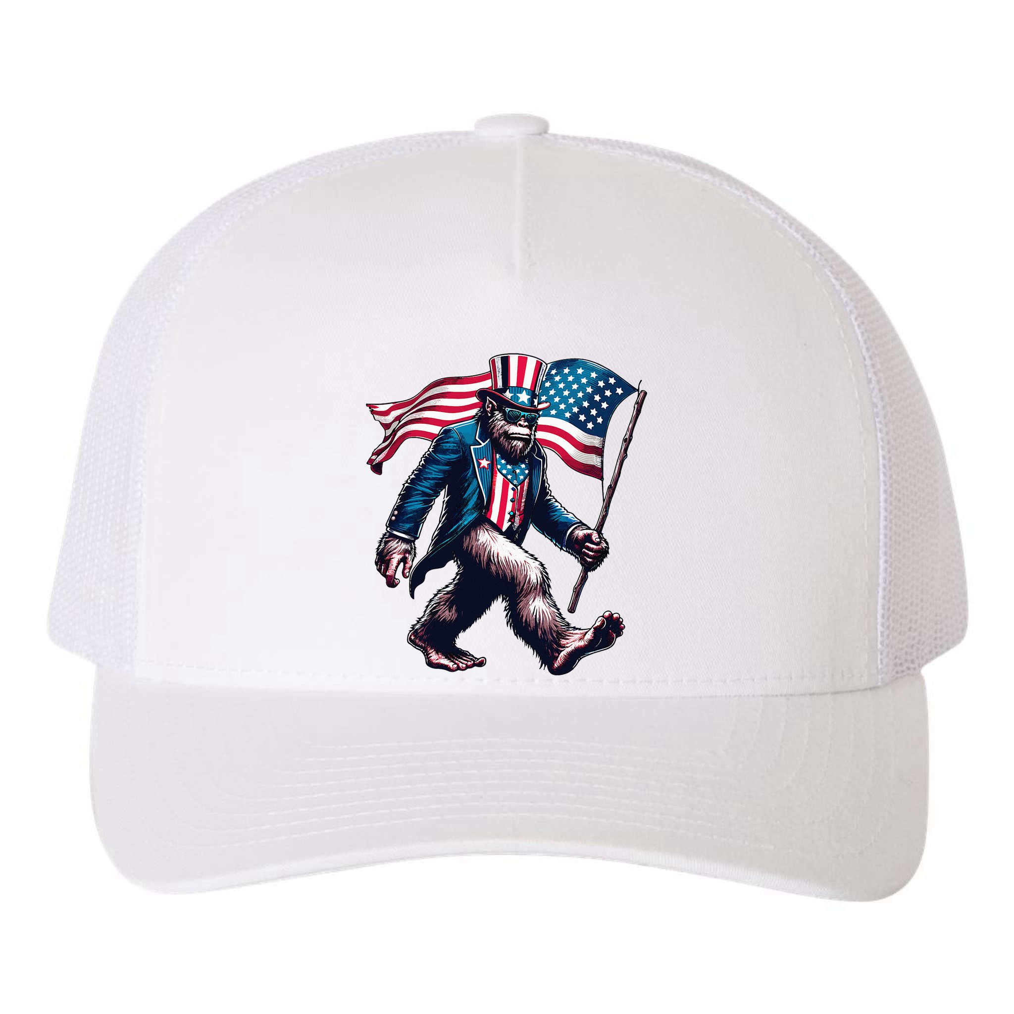 4th Of July Bigfoot Sasquatch American Flag Usa Yupoong Adult 5-Panel Trucker Hat