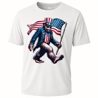 4th Of July Bigfoot Sasquatch American Flag Usa Cooling Performance Crew T-Shirt