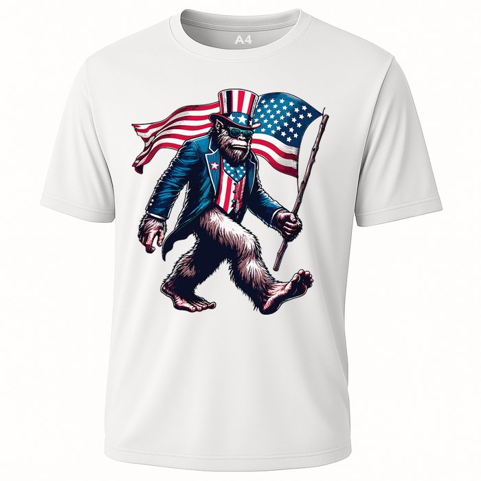 4th Of July Bigfoot Sasquatch American Flag Usa Cooling Performance Crew T-Shirt