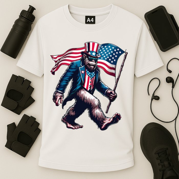 4th Of July Bigfoot Sasquatch American Flag Usa Cooling Performance Crew T-Shirt