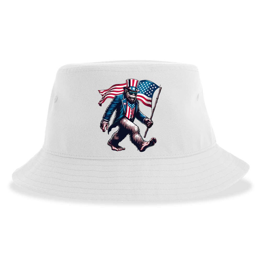 4th Of July Bigfoot Sasquatch American Flag Usa Sustainable Bucket Hat