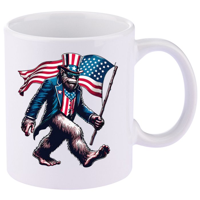 4th Of July Bigfoot Sasquatch American Flag Usa 11oz C Handle Ceramic Mug