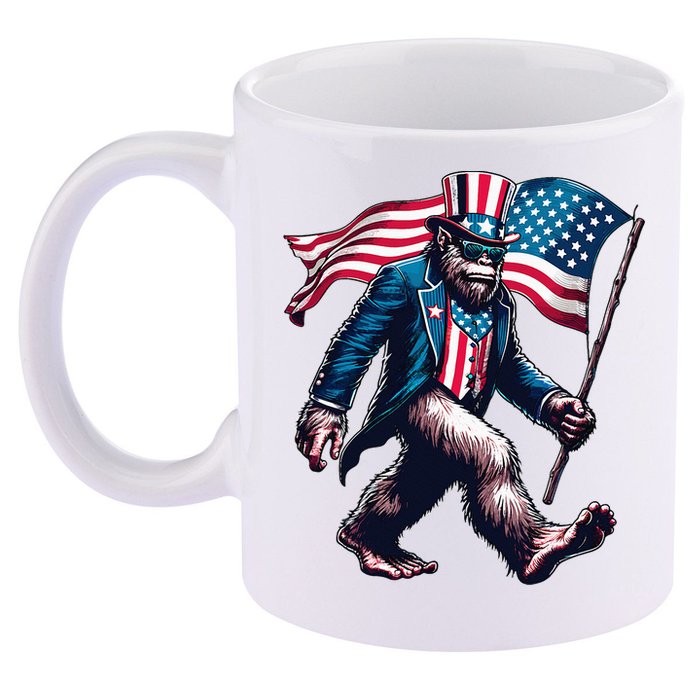 4th Of July Bigfoot Sasquatch American Flag Usa 11oz C Handle Ceramic Mug