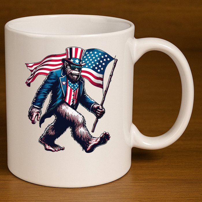 4th Of July Bigfoot Sasquatch American Flag Usa 11oz C Handle Ceramic Mug