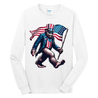 4th Of July Bigfoot Sasquatch American Flag Usa Tall Long Sleeve T-Shirt