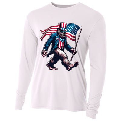 4th Of July Bigfoot Sasquatch American Flag Usa Cooling Performance Long Sleeve Crew