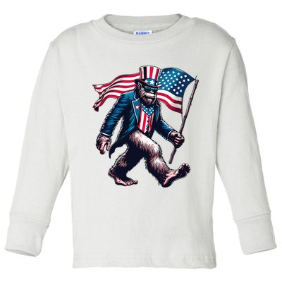 4th Of July Bigfoot Sasquatch American Flag Usa Toddler Long Sleeve Shirt
