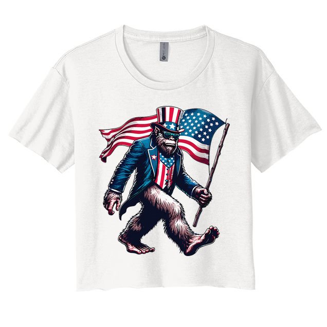 4th Of July Bigfoot Sasquatch American Flag Usa Crop Top