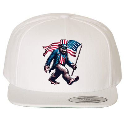 4th Of July Bigfoot Sasquatch American Flag Usa Wool Snapback Cap