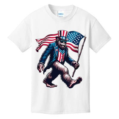 4th Of July Bigfoot Sasquatch American Flag Usa Kids T-Shirt