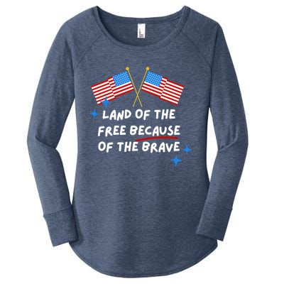 4th Of July: Land Of The Free Because Of The Brave Funny Gift Women's Perfect Tri Tunic Long Sleeve Shirt