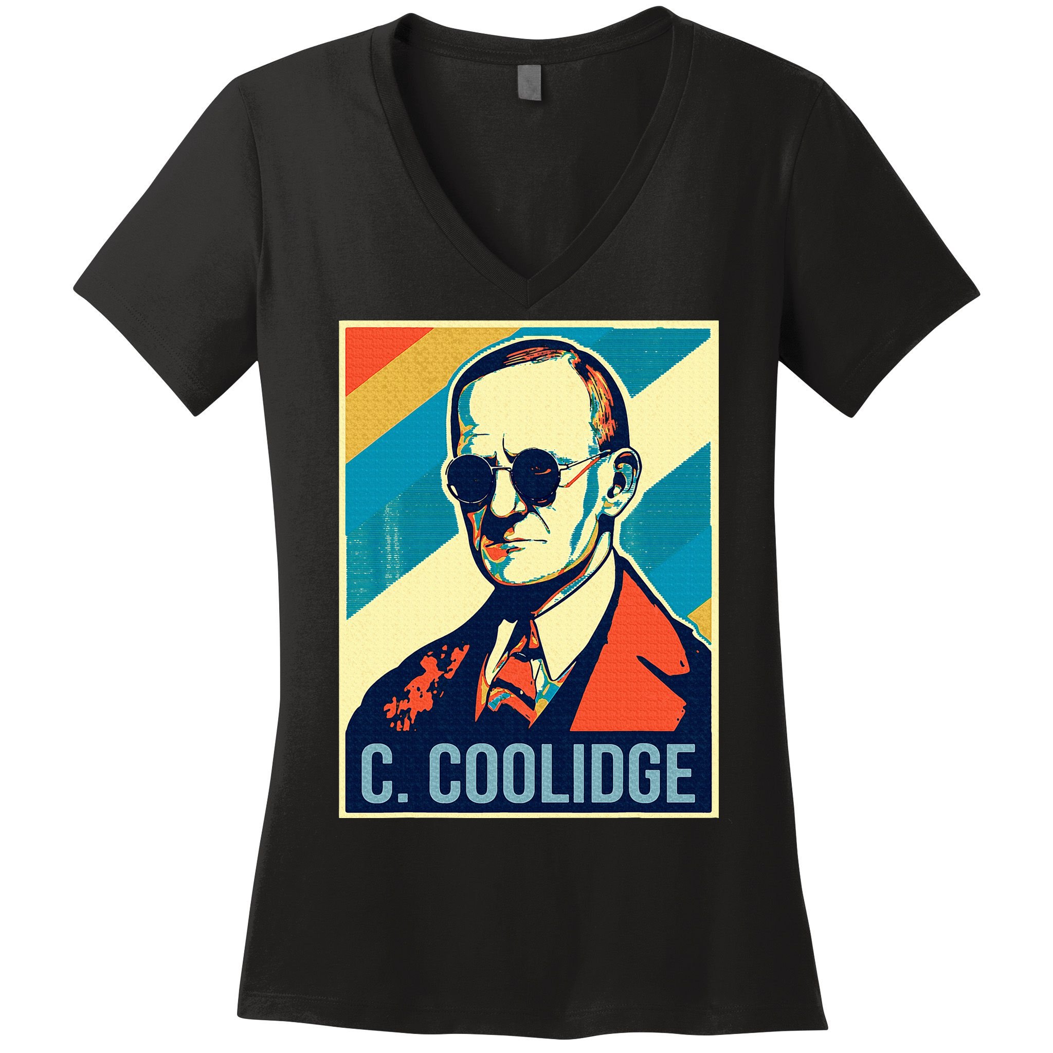 4th Of July Calvin Coolidge President Retro Patriotic Women's V-Neck T-Shirt