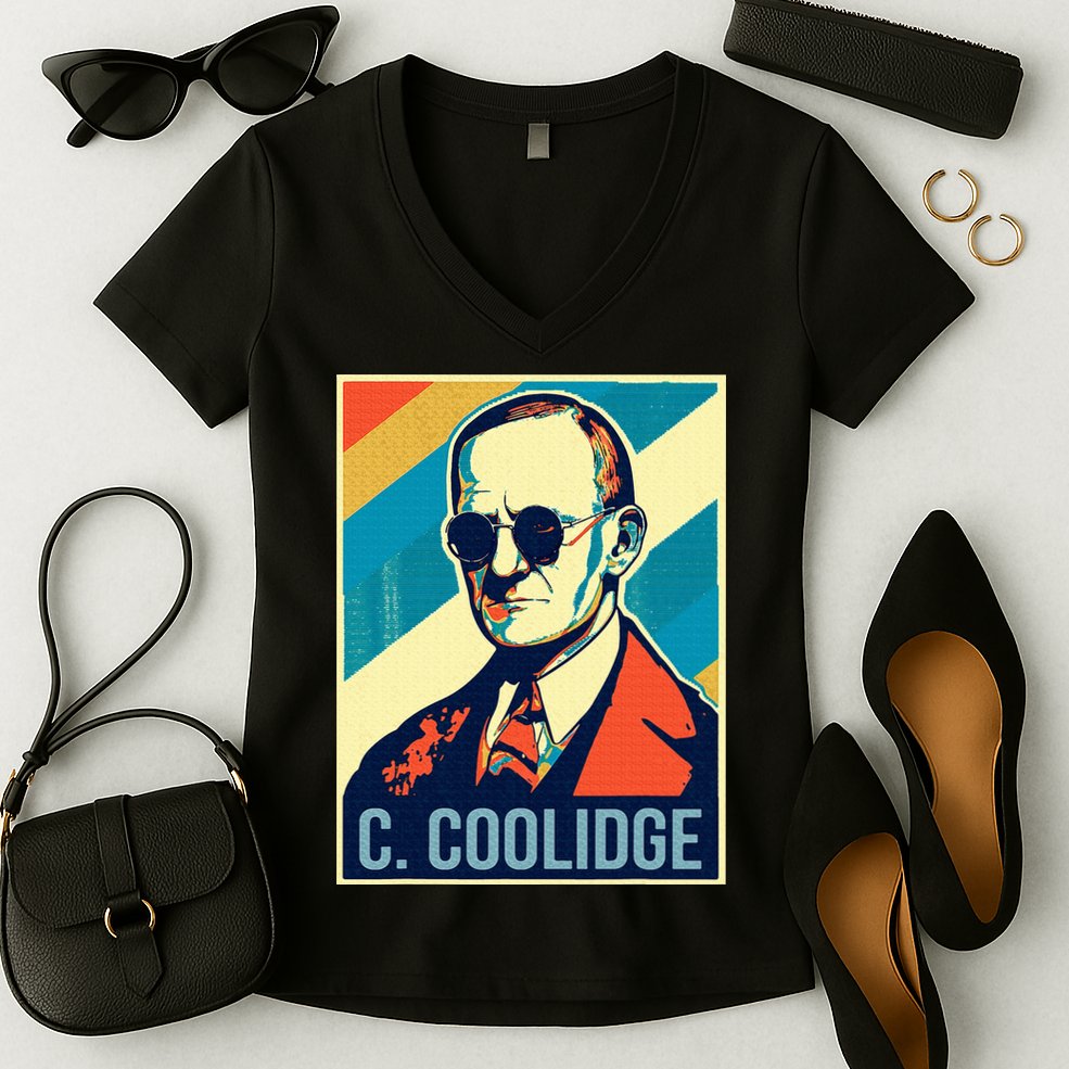 4th Of July Calvin Coolidge President Retro Patriotic Women's V-Neck T-Shirt