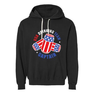 4th Of July Beer Can Flag Design USA Drinking Team Tees Garment-Dyed Fleece Hoodie