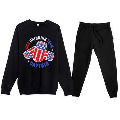 4th Of July Beer Can Flag Design USA Drinking Team Tees Premium Crewneck Sweatsuit Set