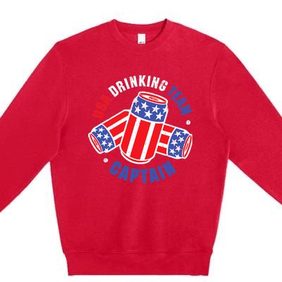 4th Of July Beer Can Flag Design USA Drinking Team Tees Premium Crewneck Sweatshirt