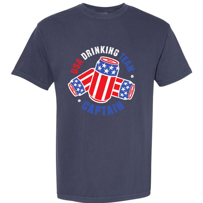 4th Of July Beer Can Flag Design USA Drinking Team Tees Garment-Dyed Heavyweight T-Shirt