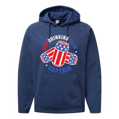 4th Of July Beer Can Flag Design USA Drinking Team Tees Performance Fleece Hoodie