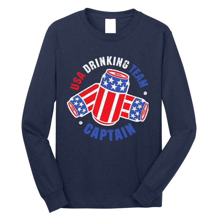 4th Of July Beer Can Flag Design USA Drinking Team Tees Long Sleeve Shirt