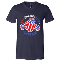 4th Of July Beer Can Flag Design USA Drinking Team Tees V-Neck T-Shirt