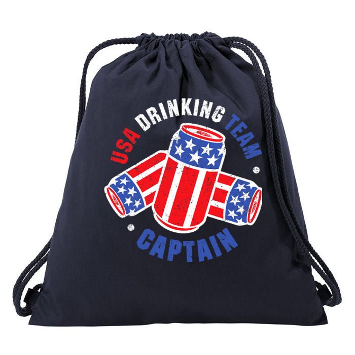 4th Of July Beer Can Flag Design USA Drinking Team Tees Drawstring Bag