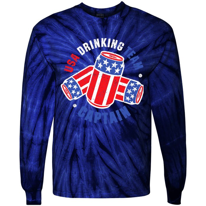 4th Of July Beer Can Flag Design USA Drinking Team Tees Tie-Dye Long Sleeve Shirt