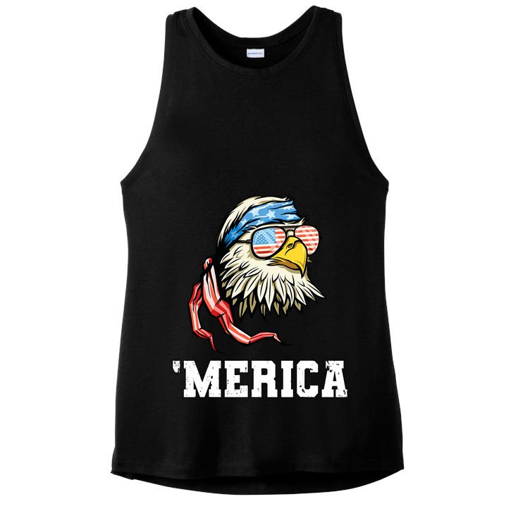 4th Of July Merica Usa Flag Bald Eagle Patriotic Veteran Ladies PosiCharge Tri-Blend Wicking Tank