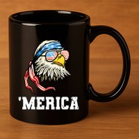 4th Of July Merica Usa Flag Bald Eagle Patriotic Veteran 11oz C Handle Ceramic Mug