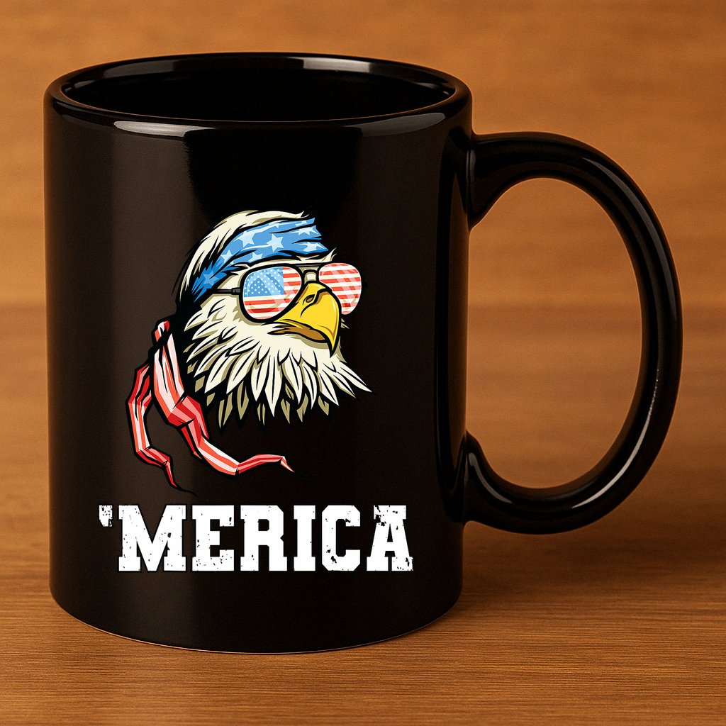 4th Of July Merica Usa Flag Bald Eagle Patriotic Veteran 11oz C Handle Ceramic Mug